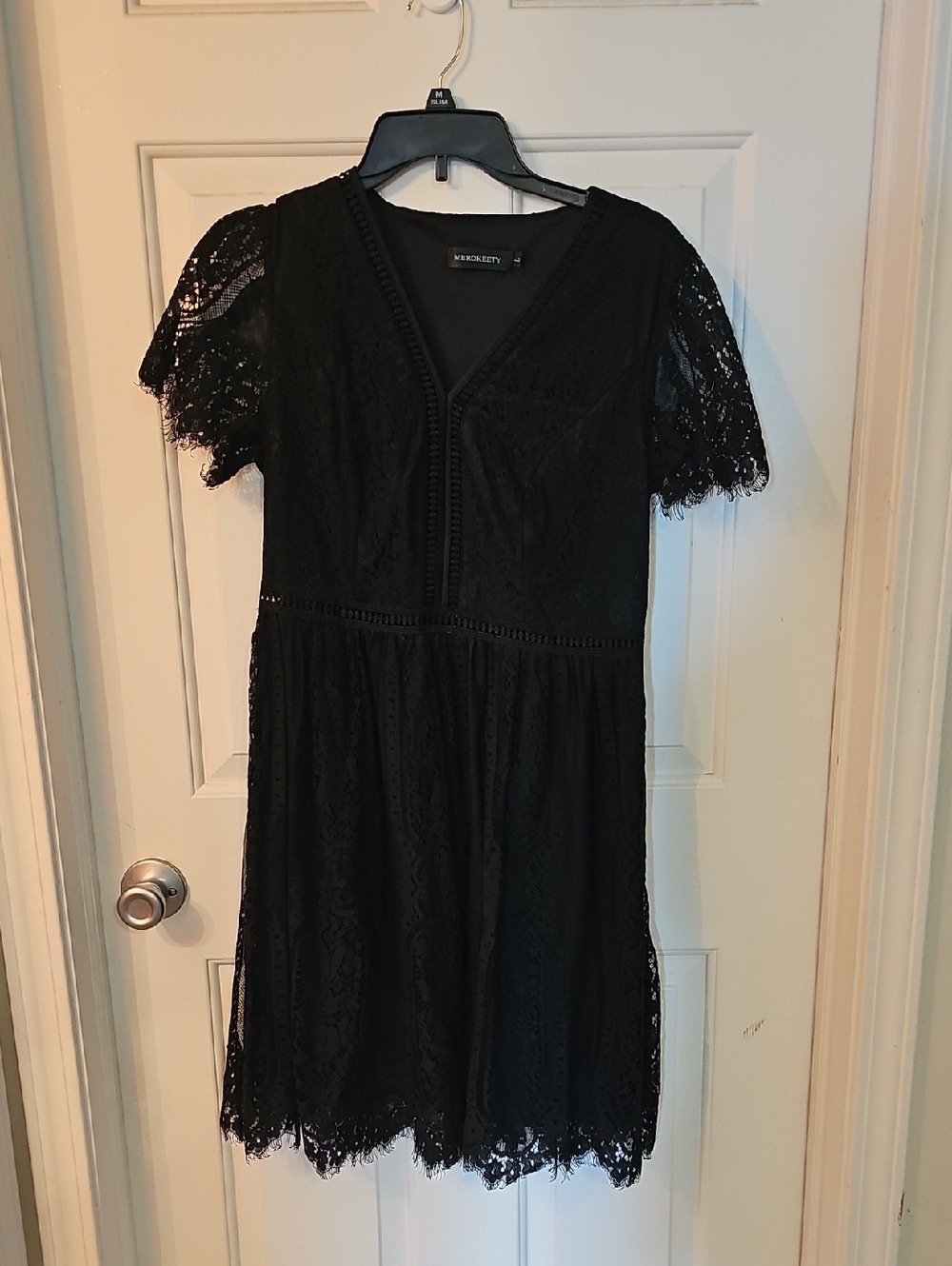 Warehouse Black Lace Short Sleeve Mini Dress